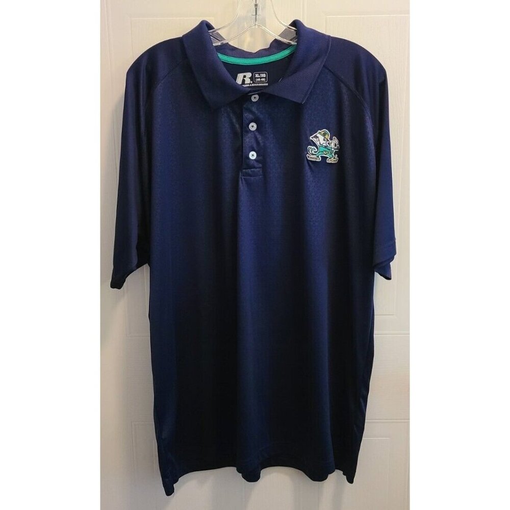 Russell Notre Dame Fighting Irish Short Sleeve Polo Shirt Blue Geometric Size XL